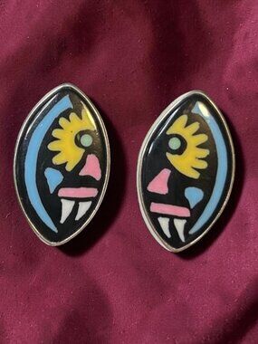 Vintage Taxco sterling and enamel earrings - bold and colorful!